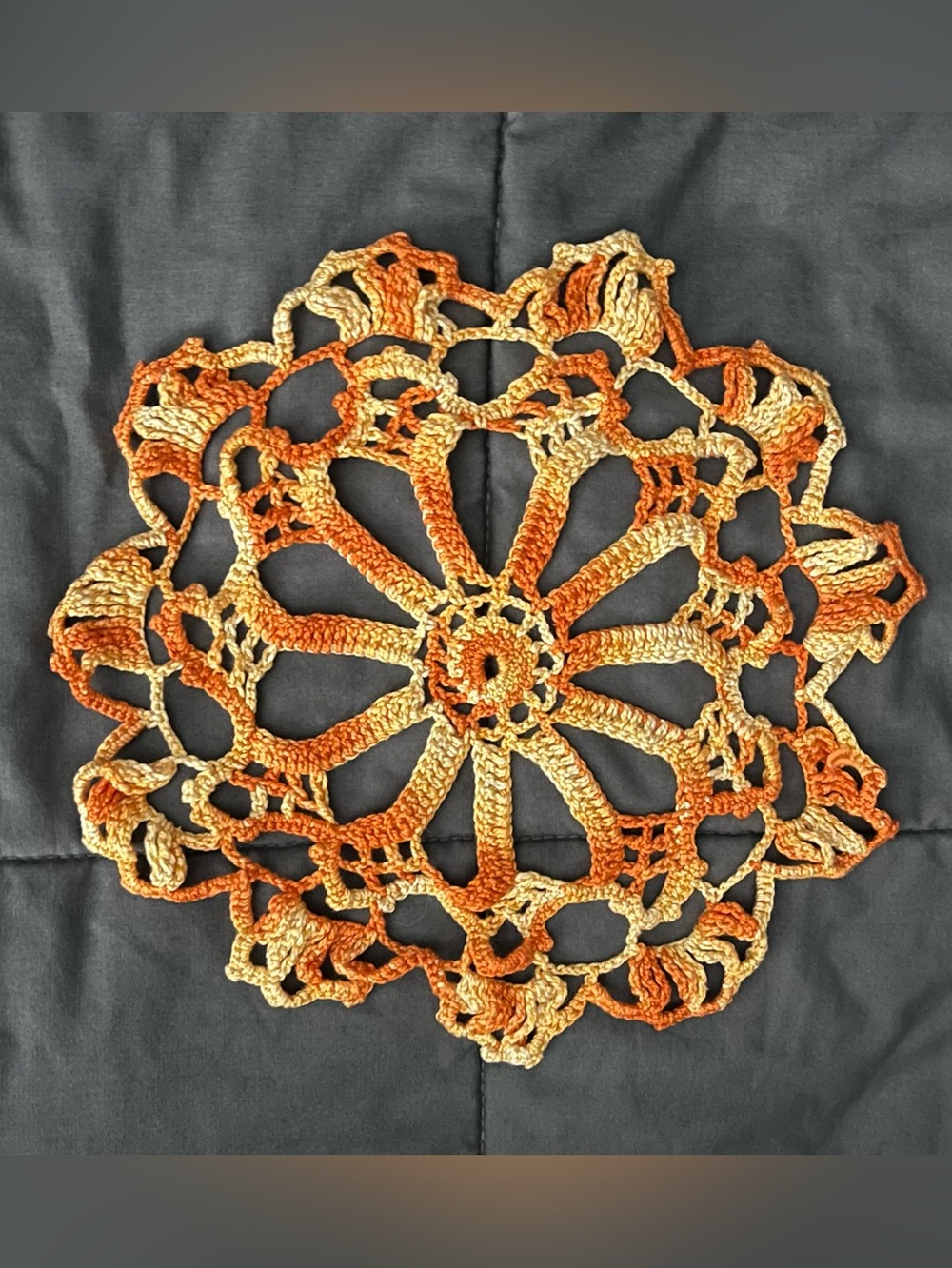 Handmade Orange & Gold Crochet Doily 6” Diameter